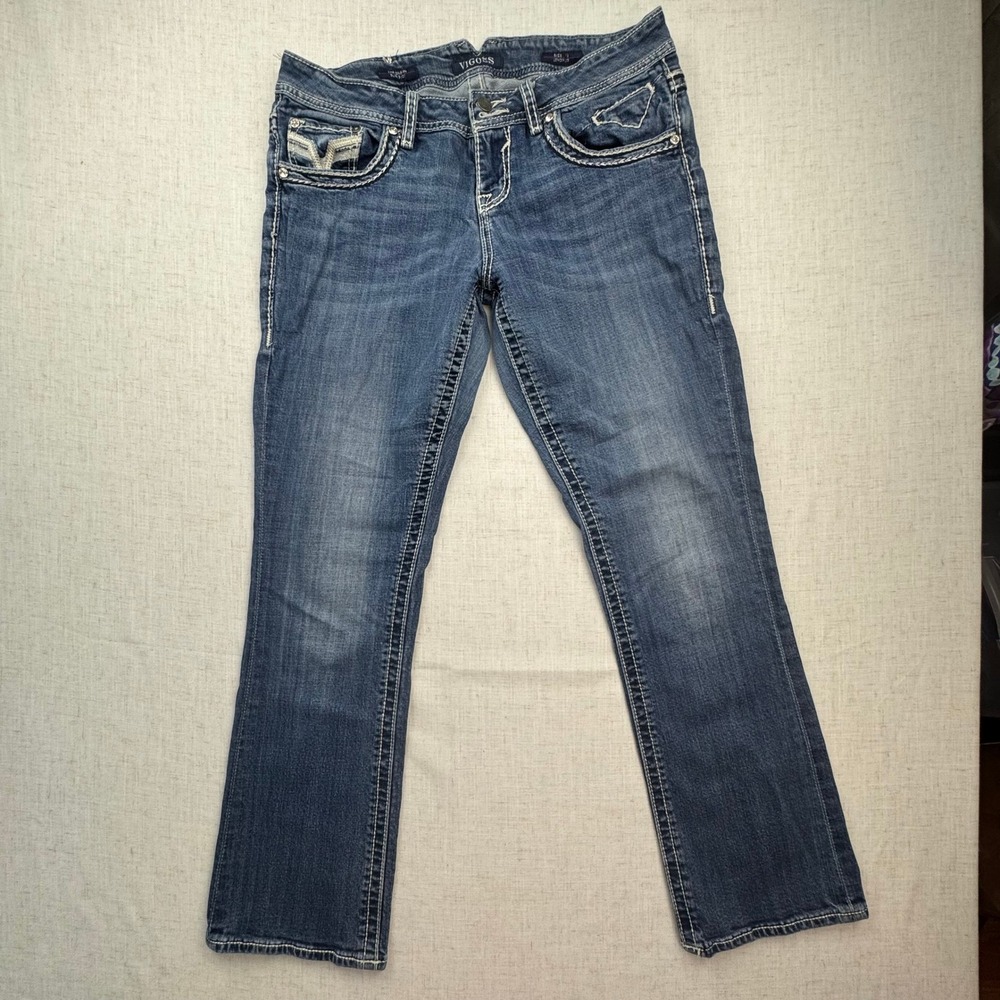 Vigoss The Dublin Slim Boot Women Size 11 Blue Rhinestone Pocket Y2K Jeans VTG